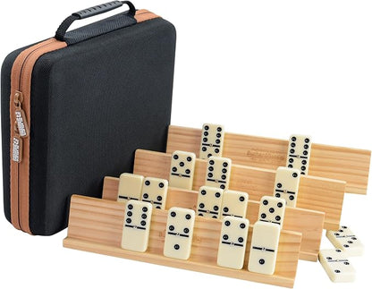 Dominos Set Adults with 4 Domino Racks Double Six Dominoes set in Portable Case by Bucherrossini