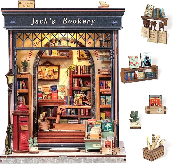 Cutefun Book Nook Kit, DIY Miniature Dollhouse Library Kit by Cutefun