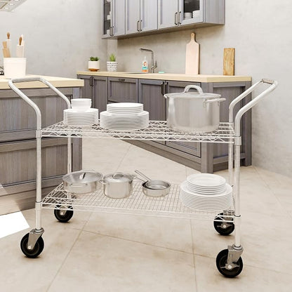 18" W x 42" L x 36" H Chrome Heavy Duty Utility Cart | 2-Tier | NSF Commercial - Image 3