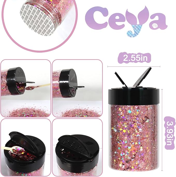 Ceya Holographic Chunky Glitter, 4.9oz/ 140g Pink Mauve Craft Glitter Powder - Image 4