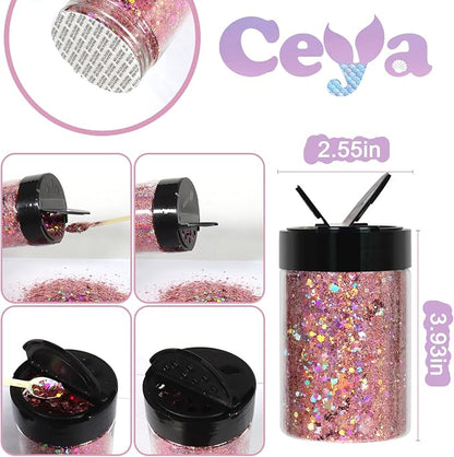 Ceya Holographic Chunky Glitter, 4.9oz/ 140g Pink Mauve Craft Glitter Powder - Image 4
