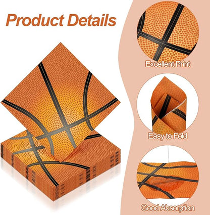 Aodaer 48 Pieces Basketball Napkins 13 x 13 Inches Basketball Paper Napkins - Image 3