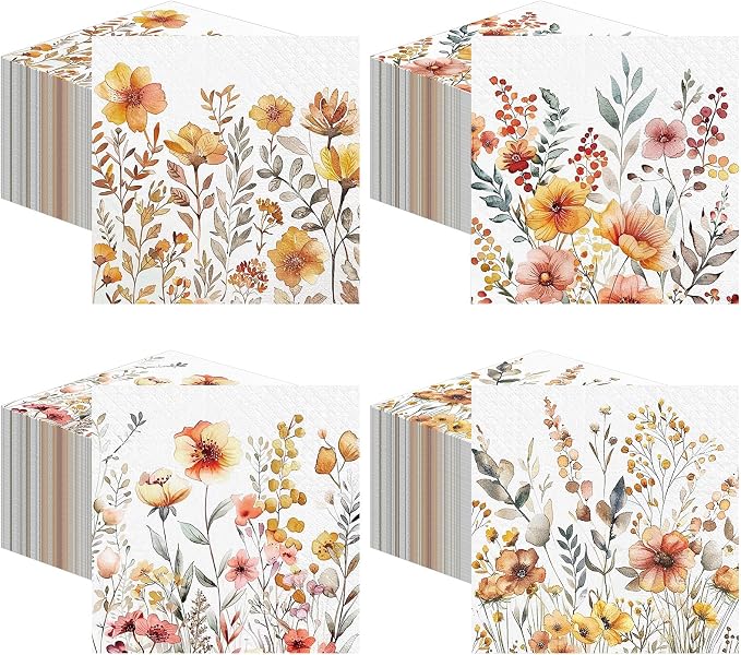 Fulmoon 200 Pieces Fall Floral Cocktail Napkins Disposable Thanksgiving Day by Fulmoon