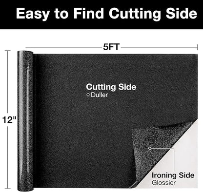 TORC Black Glitter HTV Heat Transfer Vinyl Roll 12 inch x 5 ft Iron on Vinyl - Image 2