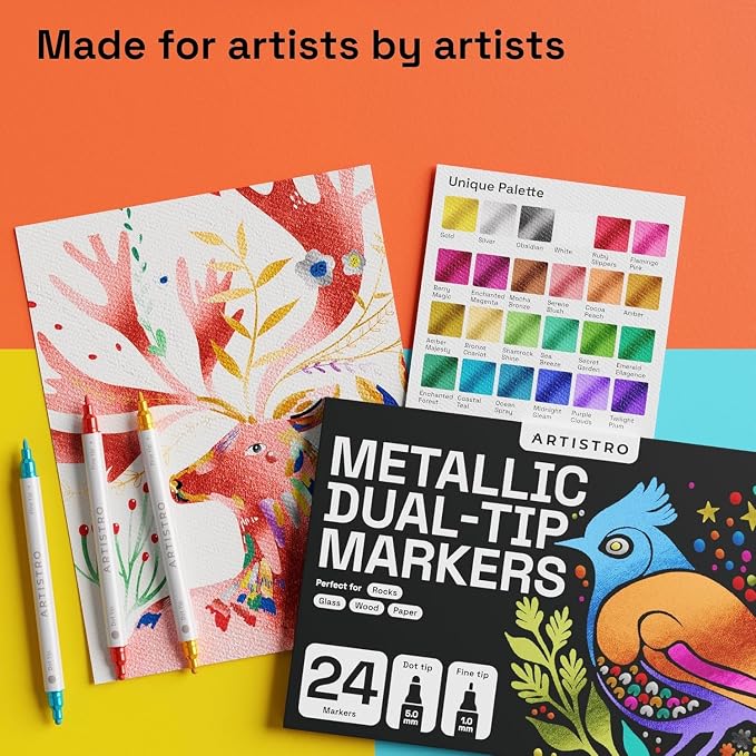 ARTISTRO 24 Metallic Dual-Tip Acrylic Paint Markers - Image 4