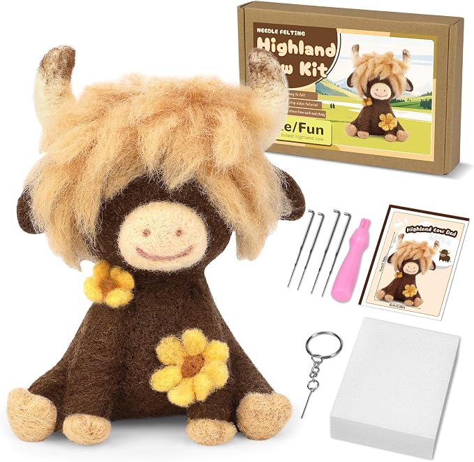Yizzvb Needle Felting Kit, Highland Cow Needle Felt Beginner Kits by yizzvb