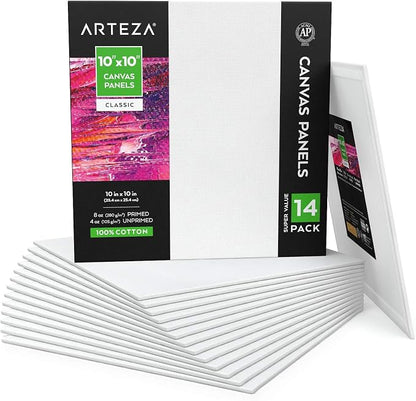 ARTEZA Canvas Boards for Painting, 10 x 10 Inches, Blank White Square Canvas by ARTEZA