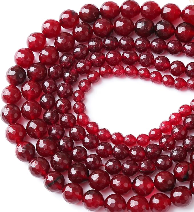 36pcs 10mm Faceted Red Jade Gemstone Beads Natural Stone Round Loose Spacer - Image 3