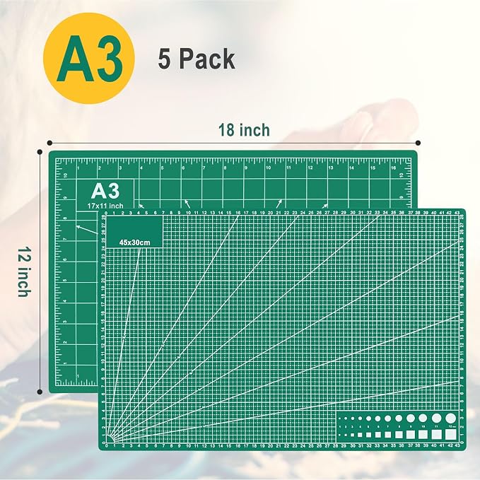 5 PCS Self Healing Cutting Mat 12" x 18": Sewing Rotary Cutting Mat - Image 2