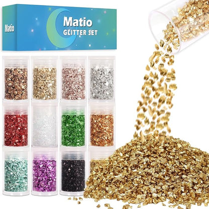 Matio 12 Colors Crushed Glass Irregular Glitter, 4.23oz/ 120g Crushed Broken by Matio