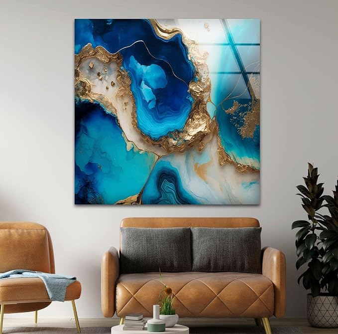 My Photostation.com 60WX40H'' Blue Alcohol ink Glass Wall ArtTempered Glass - Image 6