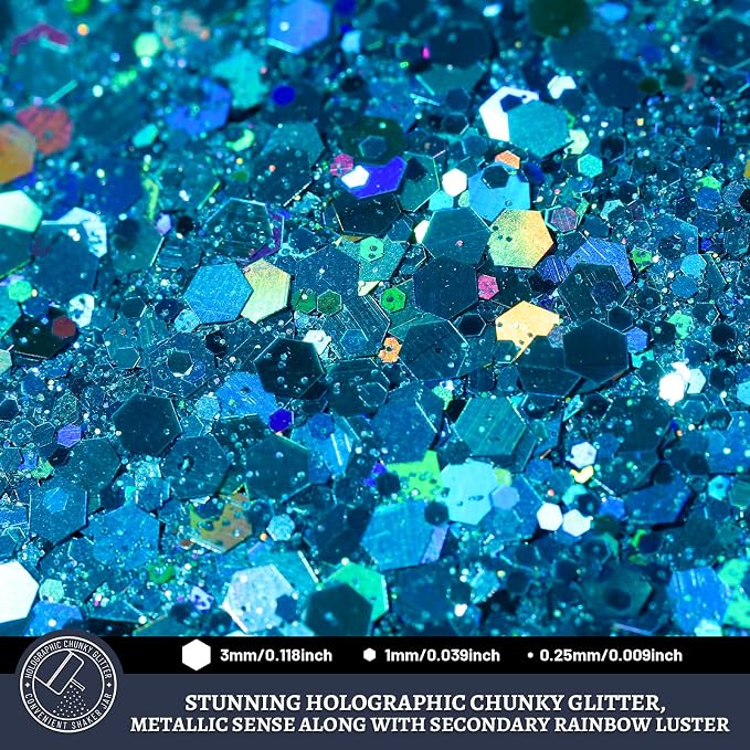 LEOBRO Blue Glitter, 160G/5.64OZ Holographic Chunky Glitter - Image 3