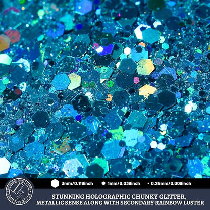 LEOBRO Blue Glitter, 160G/5.64OZ Holographic Chunky Glitter - Image 3