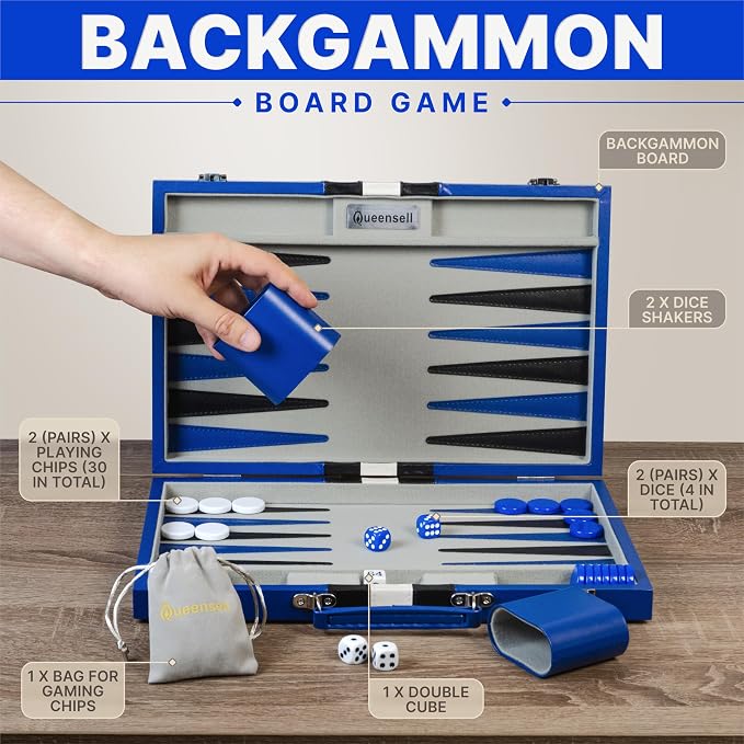 Backgammon Sets for Adults – 15-Inch PU Leather Board Game – Classic 2-Player - Image 2