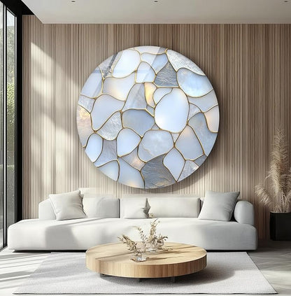 My Photostation.com 20'' Diameter White Stone Mosaic Round Glass Wall Art - Image 6