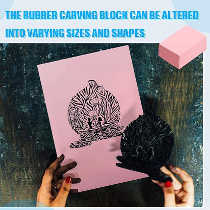 16 Pcs 4" x6“ Pink Rubber Art Soft Linoleum Carving Block, Rubber Crafts - Image 5