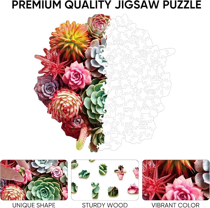 Wooden Puzzles for Adults 500 Piece, Colorful Succulent Puzzle for Mom - Image 5