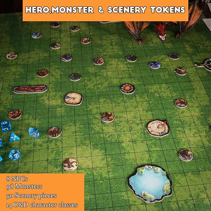 CZYY Foldable Battle Mat with DM Screen, Game Tokens, Dice Set, Markers - Image 5