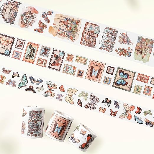 WT Stamped Wings Washi Tape Sticker Set – 3 Rolls Decorative Butterfly & Wing by WTwashitapes