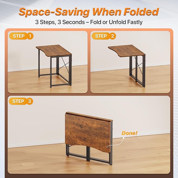 Huuger Folding Desk for Small Spaces, 31.5 Inch Foldable Computer Table - Image 7