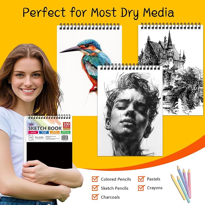 WINNER 9" x 12" Sketch Book 4 Pack, 400 Sheets Spiral Bound Art Sketchbook - Image 5