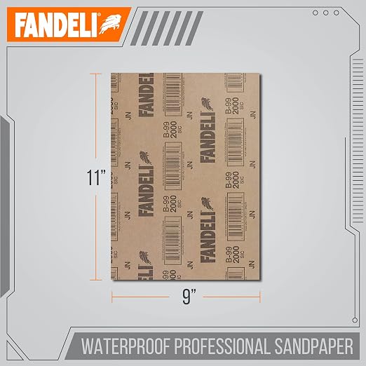 Fandeli | Waterproof Sandpaper | 2000 Grit | 25 Sheets 9'' x 11'' | - Image 4