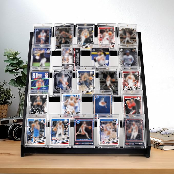 Trading Card Display Stand, 5-Tier Bamboo Baseball Card Display Case, 35 pt - Image 2
