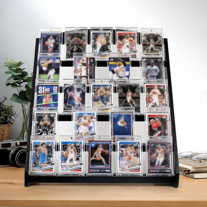 Trading Card Display Stand, 5-Tier Bamboo Baseball Card Display Case, 35 pt - Image 2