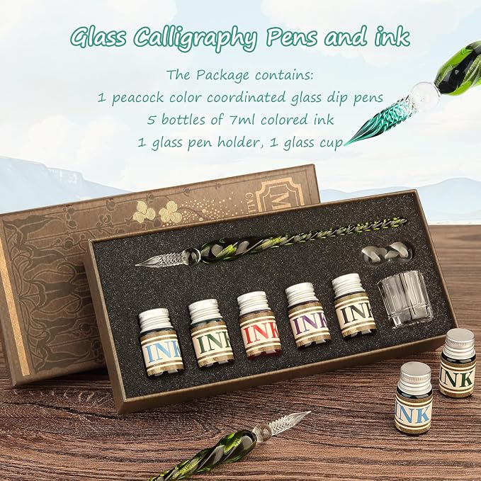 Mancola Glass Dipped Crystal Calligraphy Pen Set - Image 2