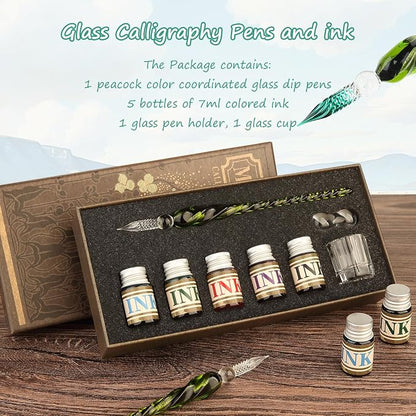 Mancola Glass Dipped Crystal Calligraphy Pen Set - Image 2