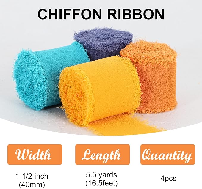 TONIFUL 4 Rolls Blue & Orange Chiffon Ribbon 1 1/2 inch× 5.5 Yards Ribbon - Image 2