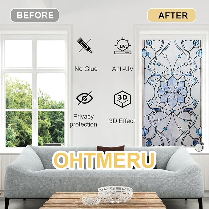 3D Stained Glass Window Privacy Film, Heat Control UV Blocking Static Cling - Image 2