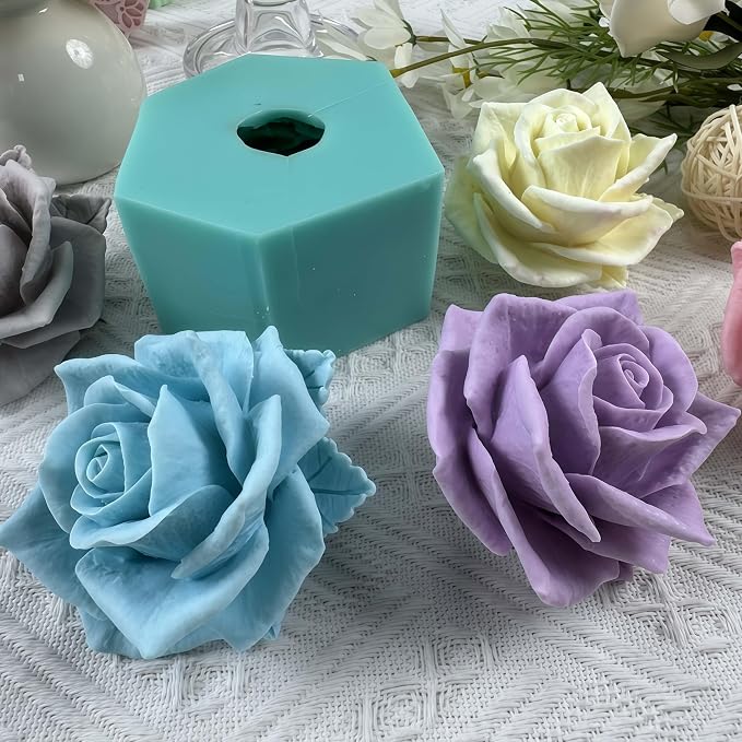 GreatMold 3D Blossom Rose Soap Mold Candle Mould Epoxy Resin Flower Crafts - Image 5