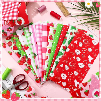 Ganeen 60 Pcs 10 x 10 Inch Strawberry Quilting Fabric Squares Multicolor - Image 3