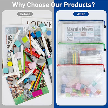 9pcs A4 Mesh Zipper Pouch Bags, 9 Colors, PVC Material, Transparent, Zip Closure - Image 4