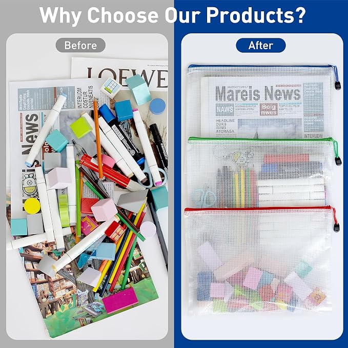 24pcs Mesh Bags With Zipper, A4 Zippered Pouch, 8 Colors Mesh Bags, Plastic Bag - Image 4