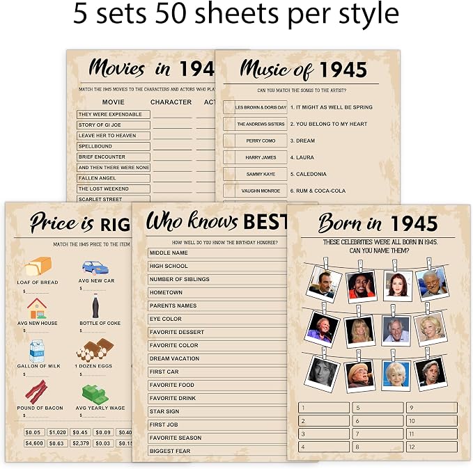80th Birthday Party Games, Born in 1945 Games Bundle, Birthday Party Supplies - Image 4