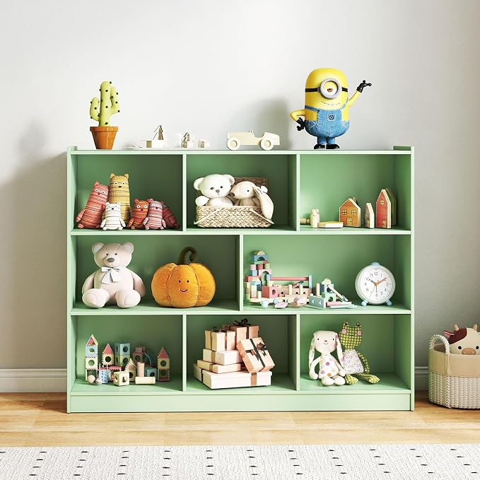 KOTEK Toy Storage Organizer, 5 Cubby Kids Bookshelf, Wooden 3-Tier Bookcase - Image 8
