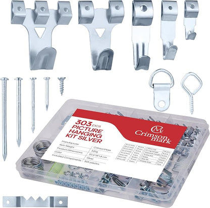 303-Piece Picture Hanging Assortment, Heavy Duty Hooks, and Metal Wall Hooks by CrimsonMark