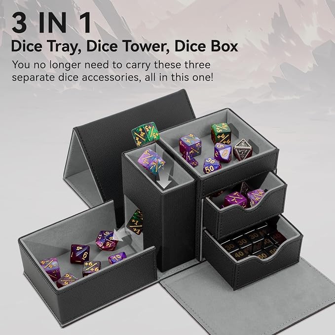 Dice Tray & Dice Tower Storage Box, 3 in 1 Dice Holder Case, Leather Magnetic - Image 2