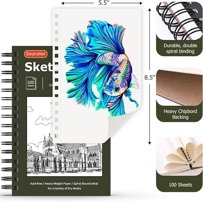 Soucolor 5.5" x 8.5" Sketchbook Pack of 2, 200 Sheets Blank Journal Notebook - Image 4