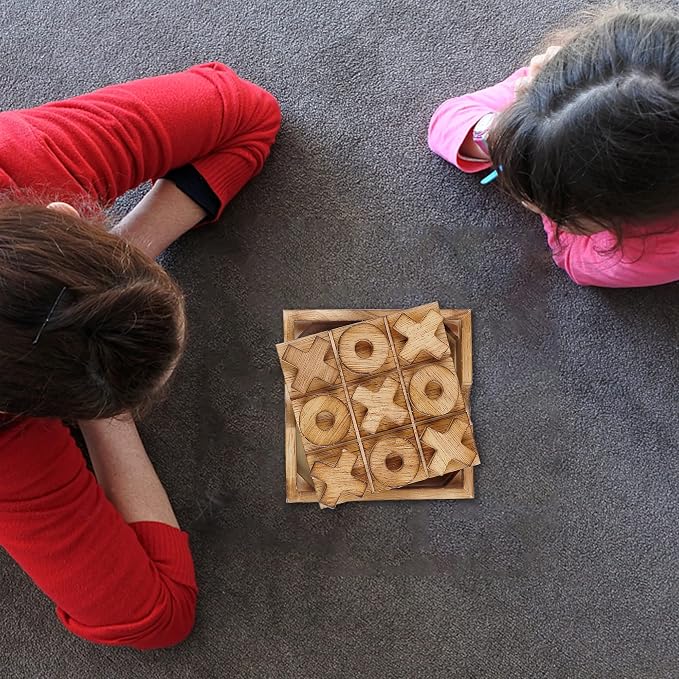 Glintoper Tic Tac Toe & Tumble Tower Blocks Tables Game Set, Classic Wood - Image 7