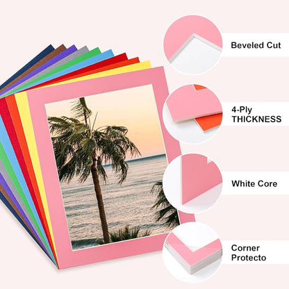 HOTUO 10 Pack Acid Free Colorful Picture Frame Mats, Pre-Cut 11x14 Picture Mats - Image 4