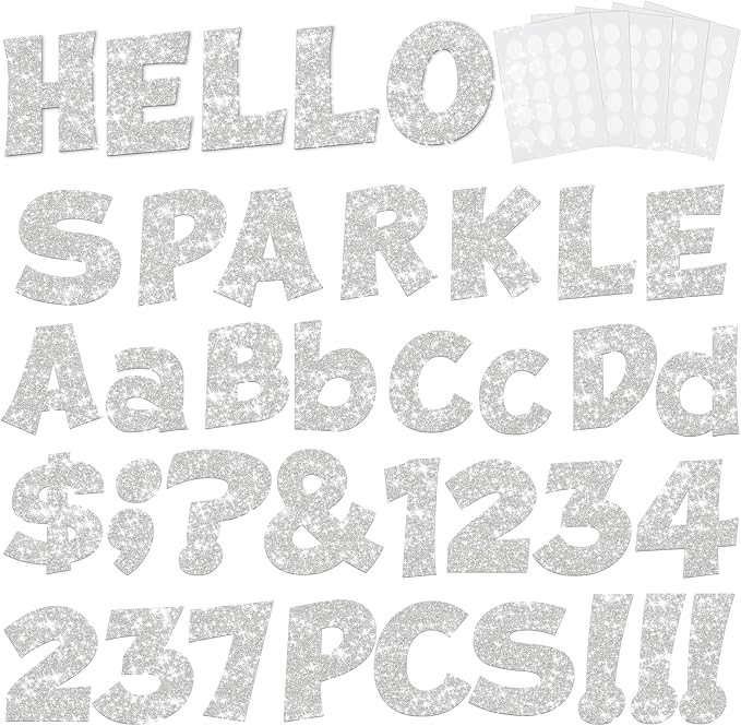 237 Pcs Glitter Bulletin Board Letters, Numbers and Punctuation, Poster Board by xiheer