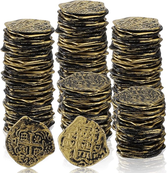 Hanaive 100 Pcs Pirate Coins Plastic Kids Fake Play Coins Replica Spanish by Hanaive