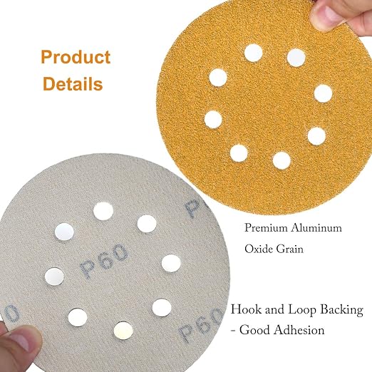 5-Inch 8-Hole Hook and Loop Sanding Discs 60-Grit Random Orbit Sandpaper - Image 5