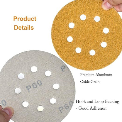 5-Inch 8-Hole Hook and Loop Sanding Discs 60-Grit Random Orbit Sandpaper - Image 5