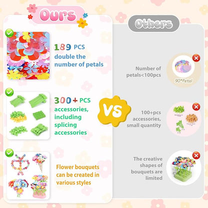 GirlsHome 300+PCS Fabric Flower Bouquets Toys, DIY Flower Crafts Kits - Image 5