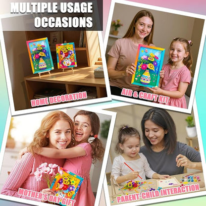 Crafts Gift for Girls, DIY 3D Felt Flowers Wooden Vase Picture Frame Painting - Image 6