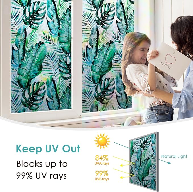 DKTIE Nature Pattern Rainbow Window Film Decorative Stained Glass Window Film - Image 6